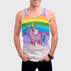 Майка-безрукавка мужская Единорог на фоне радуги, цвет: 3D-белый — фото 2