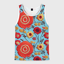 Майка-безрукавка мужская Эффект вышивки маки, цвет: 3D-белый