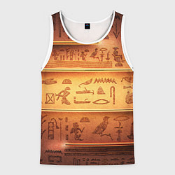 Майка-безрукавка мужская Египетская стена с иероглифами и полосами, цвет: 3D-белый