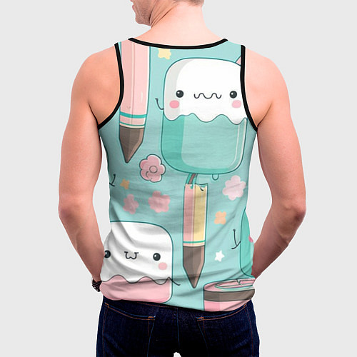 Мужская майка без рукавов Милые предметы с лицами / 3D-Черный – фото 4