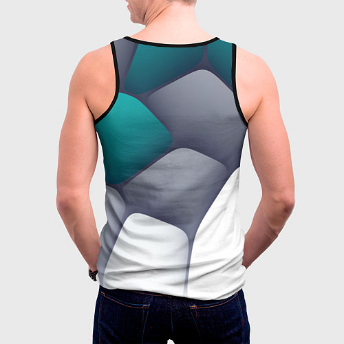Мужская майка без рукавов Серо-бело-синий каменный паттерн / 3D-Черный – фото 4