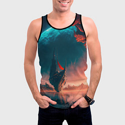 Майка-безрукавка мужская Абстрактный летающий корабль и луна, цвет: 3D-черный — фото 2