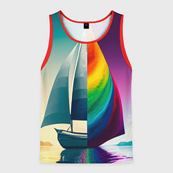 Майка-безрукавка мужская Два мира пересекаются: корабль и радужное полотно, цвет: 3D-красный