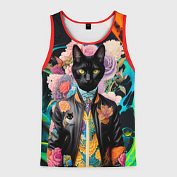 Майка-безрукавка мужская Модный чёрный кот - нейросеть - мода, цвет: 3D-красный