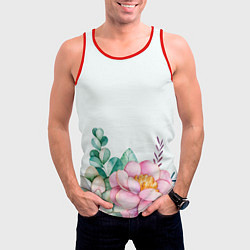 Майка-безрукавка мужская Цветы нарисованные акварелью - снизу, цвет: 3D-красный — фото 2