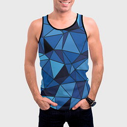 Майка-безрукавка мужская Синие треугольники, абстракт, цвет: 3D-черный — фото 2