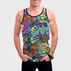 Майка-безрукавка мужская Поп-арт взрыв с инопланетянином и черепом, цвет: 3D-черный — фото 2