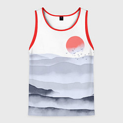 Майка-безрукавка мужская Японский пейзаж - восход солнца, цвет: 3D-красный