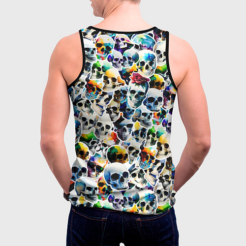 Мужская майка без рукавов Акварельные черепа / 3D-Черный – фото 4