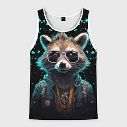 Майка-безрукавка мужская Енот в стиле киберпанк, цвет: 3D-белый