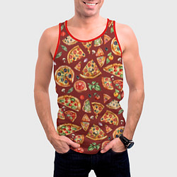 Майка-безрукавка мужская Кусочки пиццы ассорти - акварельный паттерн, цвет: 3D-красный — фото 2
