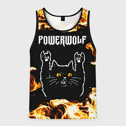 Майка-безрукавка мужская Powerwolf рок кот и огонь, цвет: 3D-черный