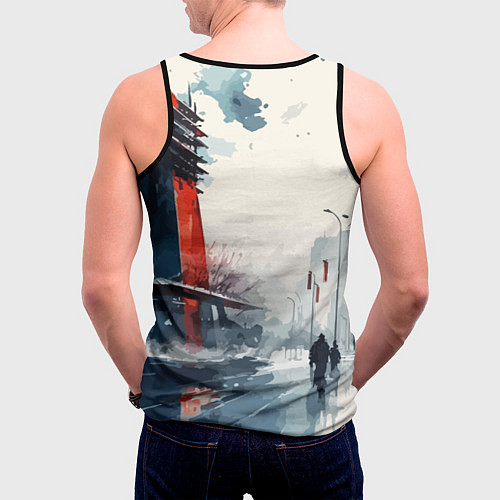 Мужская майка без рукавов Наш город - коллекция Бело-сине-красный - Хуф и Ся / 3D-Черный – фото 4