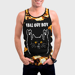 Майка-безрукавка мужская Fall Out Boy рок кот и огонь, цвет: 3D-черный — фото 2