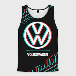 Майка-безрукавка мужская Значок Volkswagen в стиле glitch на темном фоне, цвет: 3D-черный
