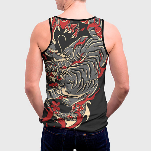 Мужская майка без рукавов Борьба тигра с драконом / 3D-Черный – фото 4