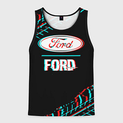 Мужская майка без рукавов Значок Ford в стиле glitch на темном фоне