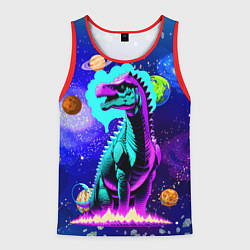 Майка-безрукавка мужская Динозавр в космосе - неоновое свечение, цвет: 3D-красный