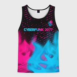 Мужская майка без рукавов Cyberpunk 2077 - neon gradient: символ сверху