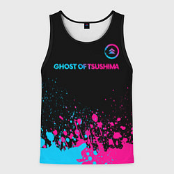 Майка-безрукавка мужская Ghost of Tsushima - neon gradient: символ сверху, цвет: 3D-черный