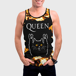 Майка-безрукавка мужская Queen рок кот и огонь, цвет: 3D-черный — фото 2