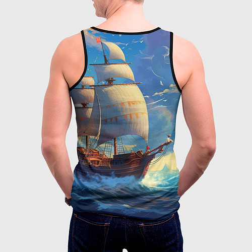 Мужская майка без рукавов Парусник в море / 3D-Черный – фото 4