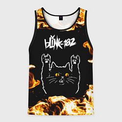 Майка-безрукавка мужская Blink 182 рок кот и огонь, цвет: 3D-черный