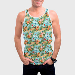 Майка-безрукавка мужская Цветочный гавайский паттерн, цвет: 3D-белый — фото 2