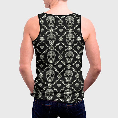 Мужская майка без рукавов Узор с черепами Pattern with skulls / 3D-Черный – фото 4