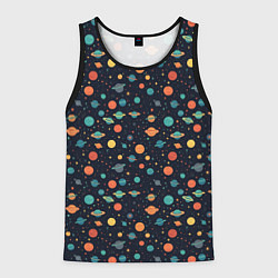 Майка-безрукавка мужская Темный космос с планетами паттерн, цвет: 3D-черный