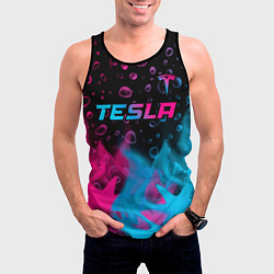 Майка-безрукавка мужская Tesla - neon gradient: символ сверху, цвет: 3D-черный — фото 2