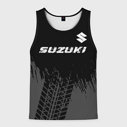 Майка-безрукавка мужская Suzuki speed на темном фоне со следами шин: символ, цвет: 3D-черный