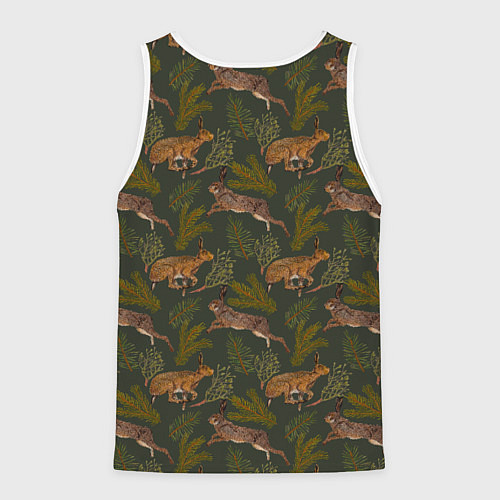 Мужская майка без рукавов Зайцы в еловых веточках / 3D-Белый – фото 2