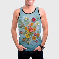 Майка-безрукавка мужская Букет полевых цветов на ткани, цвет: 3D-черный — фото 2