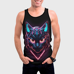 Майка-безрукавка мужская Котик в киберпанке, цвет: 3D-черный — фото 2