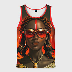 Майка-безрукавка мужская Девушка афро с косичками в модных очках, цвет: 3D-красный