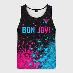 Майка-безрукавка мужская Bon Jovi - neon gradient: символ сверху, цвет: 3D-черный