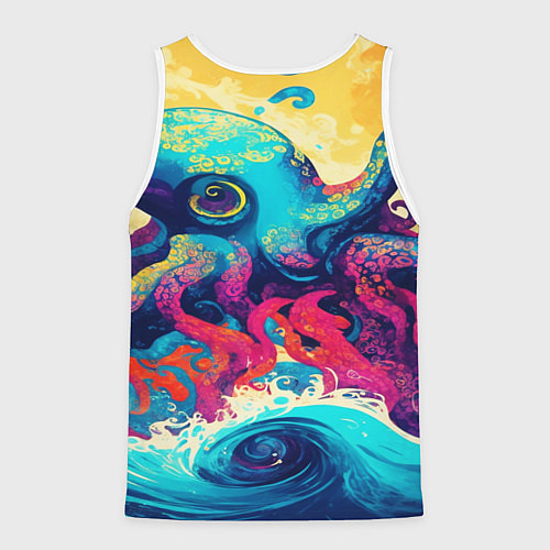 Мужская майка без рукавов Разноцветный осьминог на волнах красок / 3D-Белый – фото 2