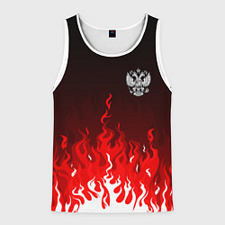 Майка-безрукавка мужская Герб РФ - красное пламя, цвет: 3D-белый