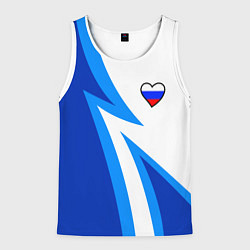 Майка-безрукавка мужская Флаг России в сердечке - синий, цвет: 3D-белый