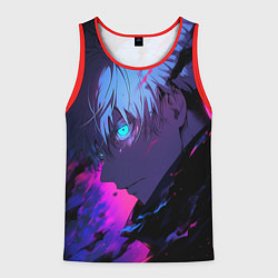 Майка-безрукавка мужская Сатору Годжо - Магическая битва - неон, цвет: 3D-красный