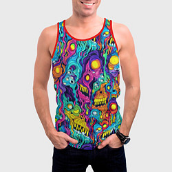 Майка-безрукавка мужская Кислотные психоделические черепа, цвет: 3D-красный — фото 2
