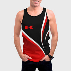 Майка-безрукавка мужская Кавасаки - красные волны, цвет: 3D-черный — фото 2