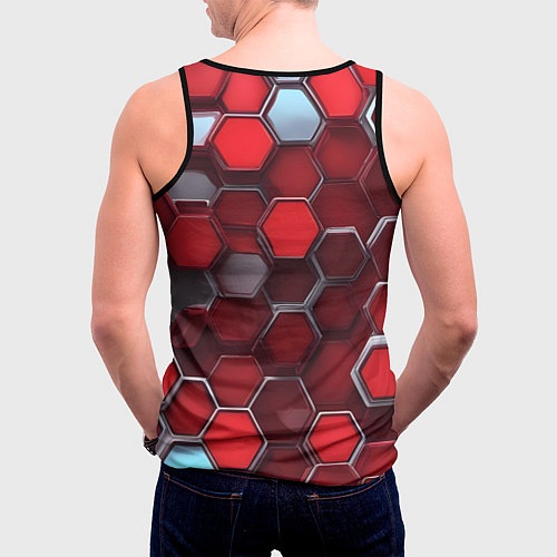 Мужская майка без рукавов Cyber hexagon red / 3D-Черный – фото 4