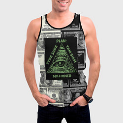 Майка-безрукавка мужская План миллионера на фоне доллара, цвет: 3D-черный — фото 2