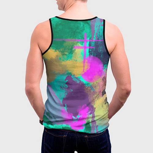 Мужская майка без рукавов Пятна краски и леопардовая шкура абстракция / 3D-Черный – фото 4
