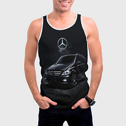 Майка-безрукавка мужская Mercedes black, цвет: 3D-белый — фото 2