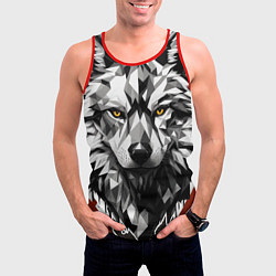 Майка-безрукавка мужская Черный волк - полигональная голова зверя, цвет: 3D-красный — фото 2