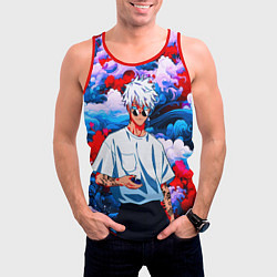 Майка-безрукавка мужская Красавец Сатору Годжо - Магическая битва, цвет: 3D-красный — фото 2