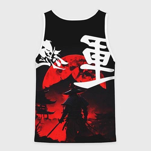 Мужская майка без рукавов Японский самурай и красная луна / 3D-Белый – фото 2